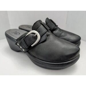 Crocs Cobbler Buckle Clog Shoes Women Size 7 Black Leather Wedge Slip On 15513